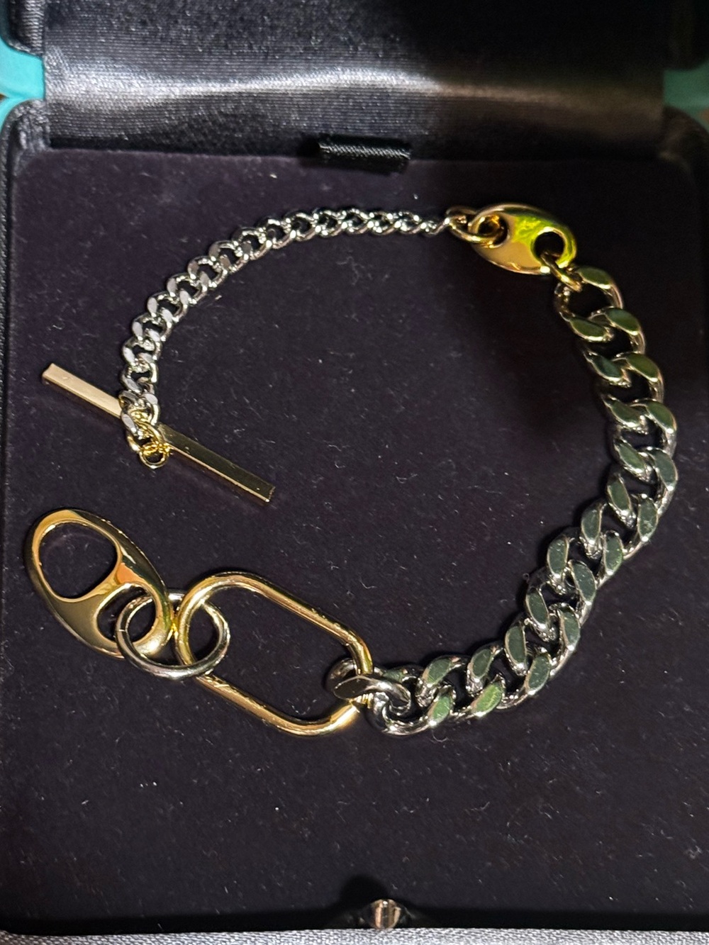 Mixed Metal Toggle Chain Bracelet Gold Silver Link Minimalist Statement Jewelry